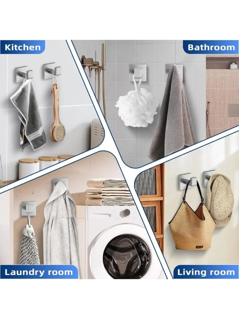 Heavy Duty Stainless Steel Towel Hooks - Modern Wall Mounted 2 Pack for